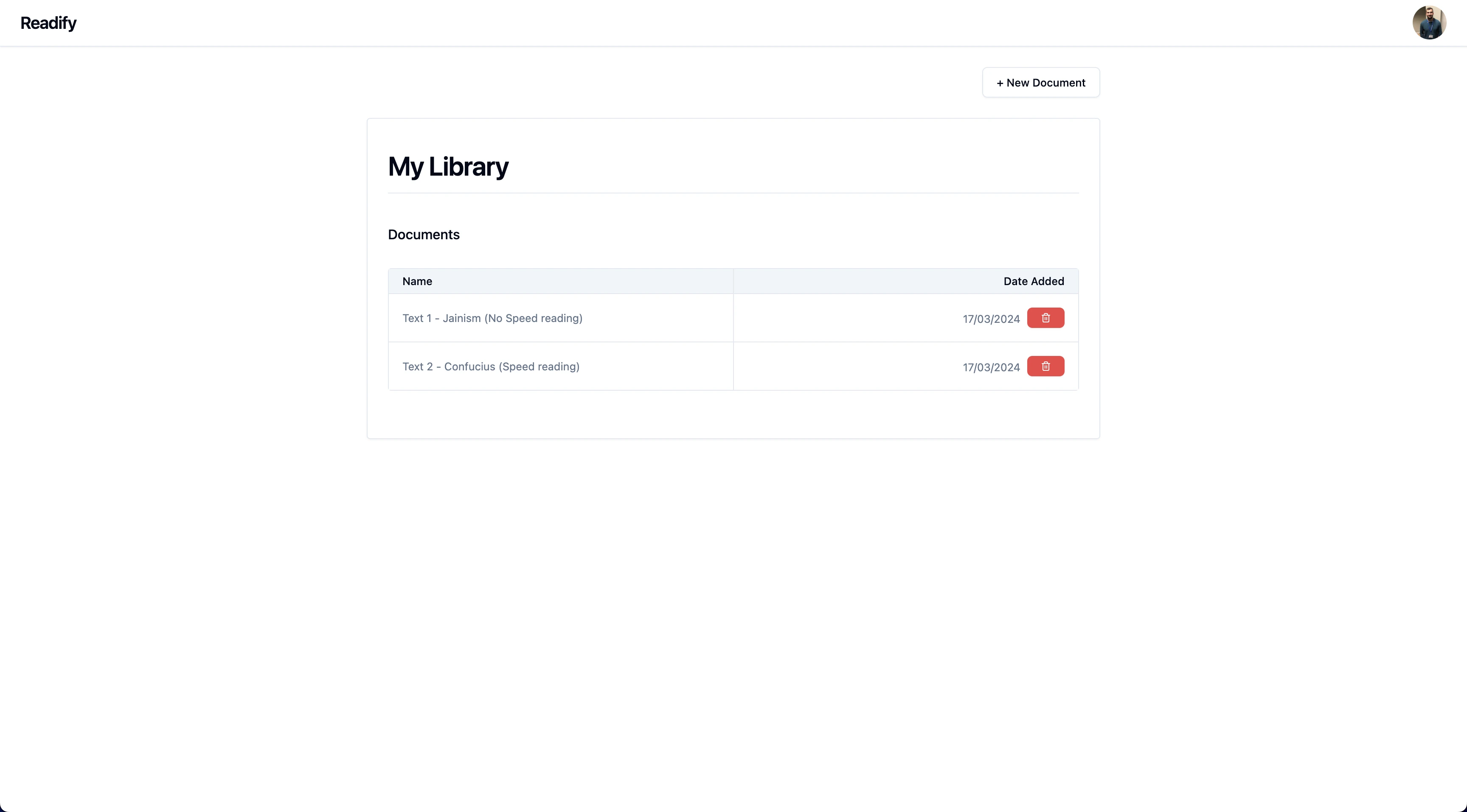 Image of Readify documents page