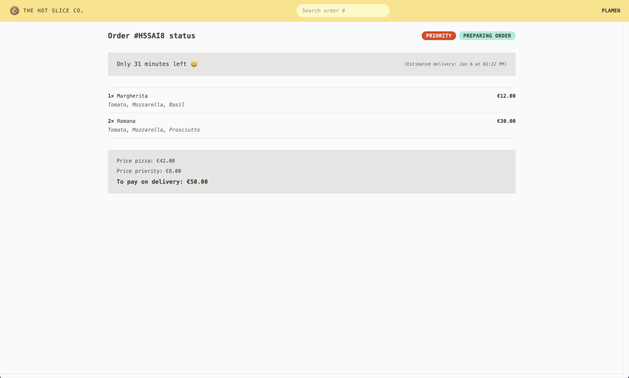 Image of The Hot Slice order page